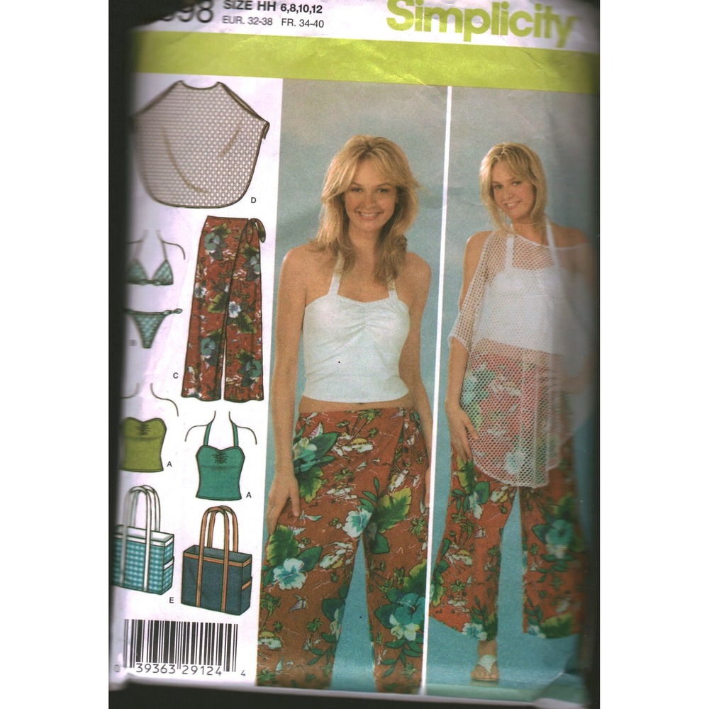 Simplicity 4598 Sewing Pattern Misses Pants Poncho Swimsuit Bag Knit Top Sz 6-12